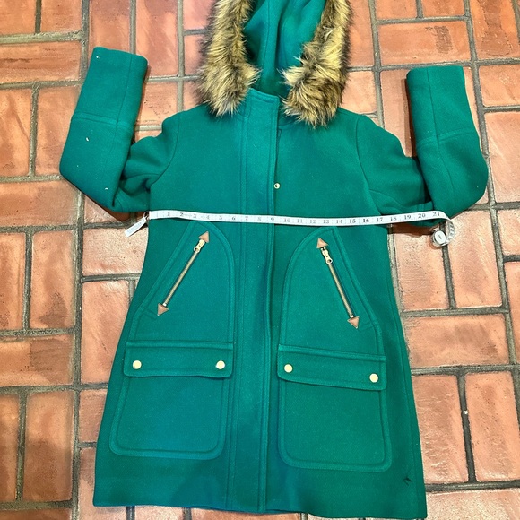J.Crew Women's Green Italian Stadium-Cloth Wool Chateau Parka Hooded Coat Sz 0 - Picture 2 of 7
